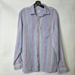 Peter Millar linen  pin stripes multi color long sleeves button down Shirt